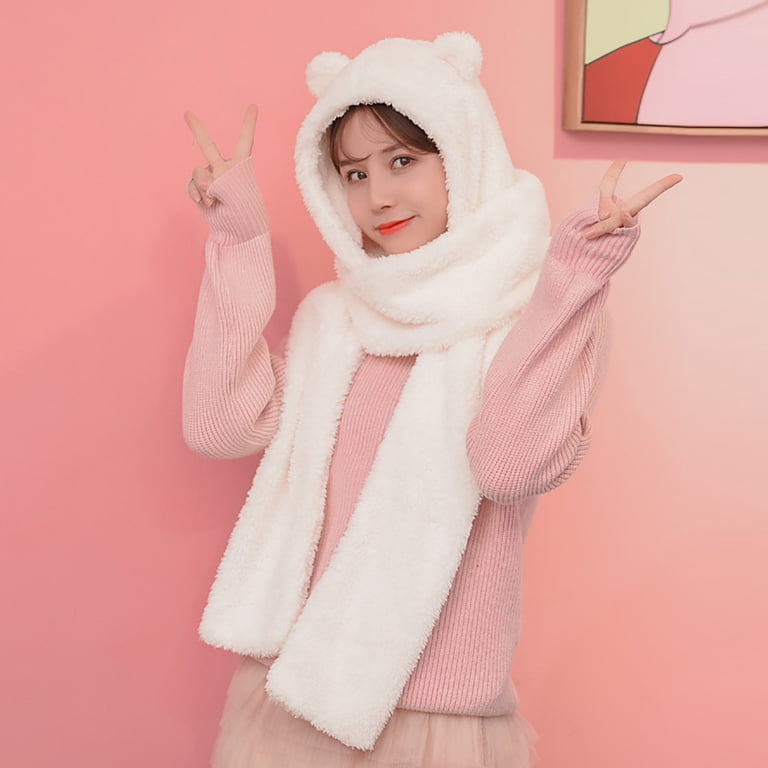 Penkiiy 2 Pieces Winter Warm Hooded Hat Scarf Gloves Set 3  display picture 3