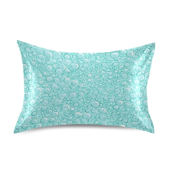 Satin Pillow Case Standard Silk Pillow Cover for Hair and Skin Envelope Closure Turquoise Bubbles 20"x26"