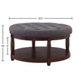 thumbnail image 5 of GZXS 2-Tier Round Tufted Ottoman with Storage Shelf, 32.5" Circle Coffee Tea Table w/ Solid Wood Frame & Linen Upholstery Top, Quick Assembly, Dark Gray, 5 of 8