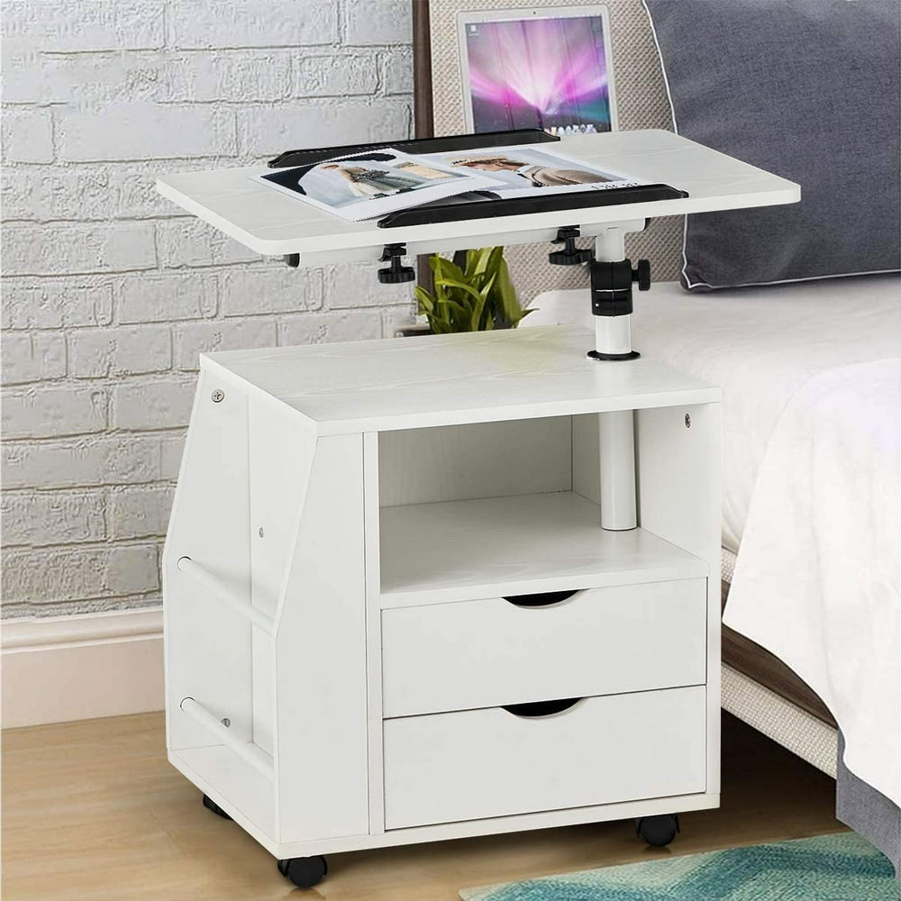 EROMMY Bedside Table Height Adjustable End Table,Wooden Nightstand with