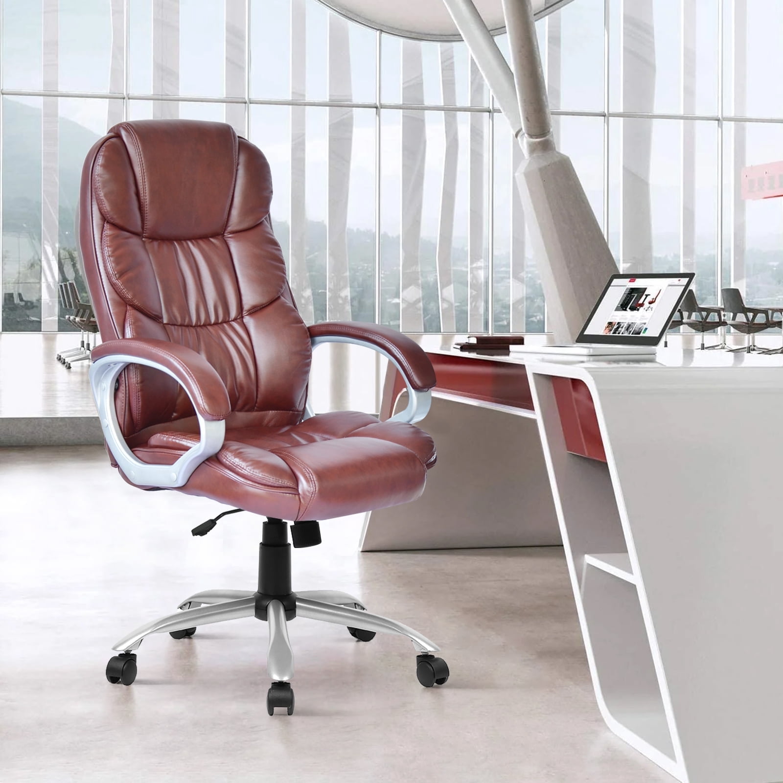 NiamVelo Ergonomic Office Chair PU Leather Executive Chair Computer Desk Chairs with Lumbar Support, High Back Adjustable Rolling Swivel Task Chairs for Adults, Brown