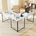 thumbnail image 4 of Gymax Bureau d'Ordinateur en L Réversible de 95 Pieds' pour 2 Personnes, Longue Table, Support d'Écran, Blanc, 4 of 10
