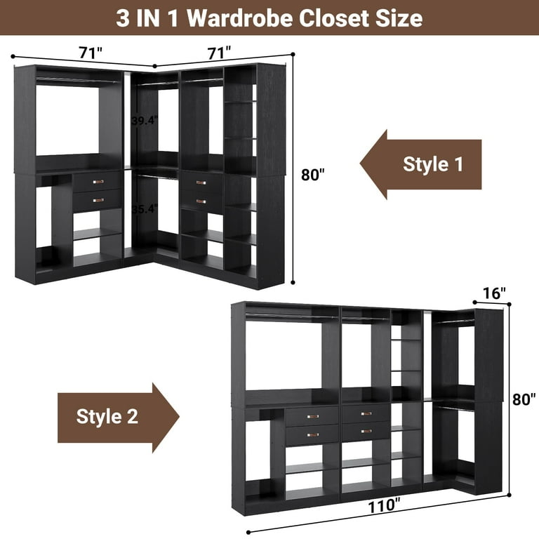 Homieasy 3 Sets Freestanding Closet System, 110'' Reversible