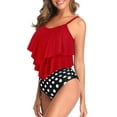 thumbnail image 6 of Ponceau Women's Tankini Swimsuits Two Piece High Waisted Bathing Suit for Women Best Tummy Control Swimwear Red-Black Dot M, 6 of 6