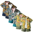 thumbnail image 4 of Esaierr Toddler Boys 3Pcs Outfits Boys Summer Floral Short Sleeve Lapel Shirt Shorts Suit T Shirt Tops for 9M-5Y, 4 of 7