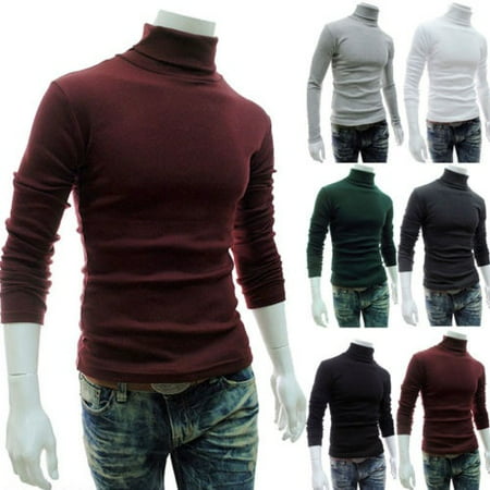 Men Thermal High Collar Turtleneck Pullover Long Sleeve Sweater Stretch