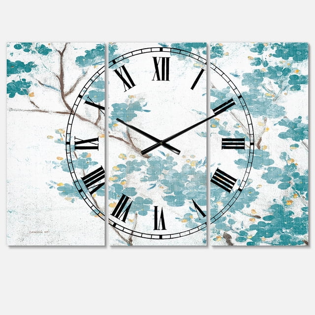 DesignArt Horloge Murale Grande Fleurs de Cerisier Bleu Sarcelle II