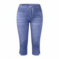 thumbnail image 3 of Jean Capris for Women Stretchy High Waisted Denim Capri Leggings Casual Pants with Pocket, S, 3 of 6