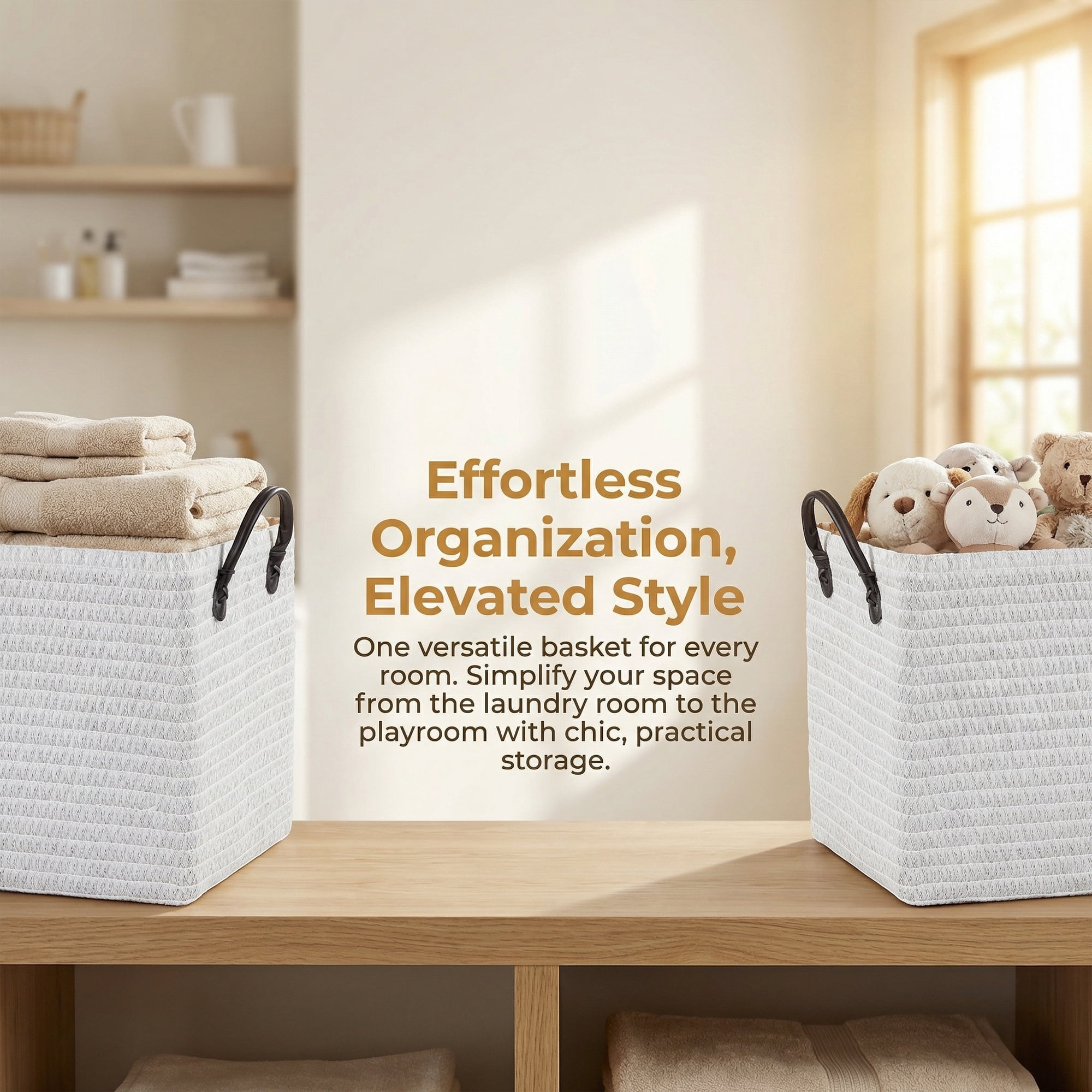 Unique Bargains Compactable Woven Storage Basket Storage Bin White 11.8*9.1*11.4in