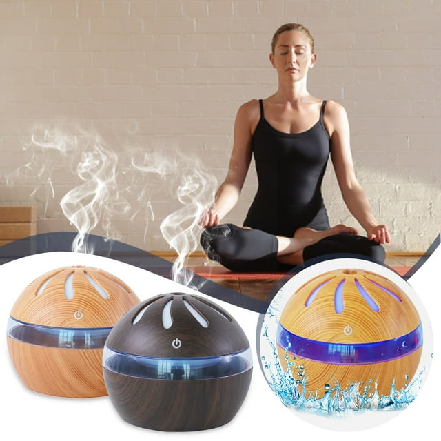 USB Mini Humidifier & Aromatherapy Diffuser - 300ml Wood Grain Design, 7-Color Night Light for Bedroom, Office & Dry Skin Relief