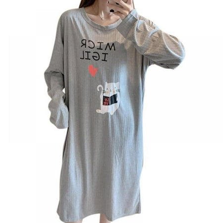 

[Brand Clearance!]Womens Nightshirt Long Sleeves Nightgown Casual Cute Printed Comfortable Nightdress Long Sleeve Homewear