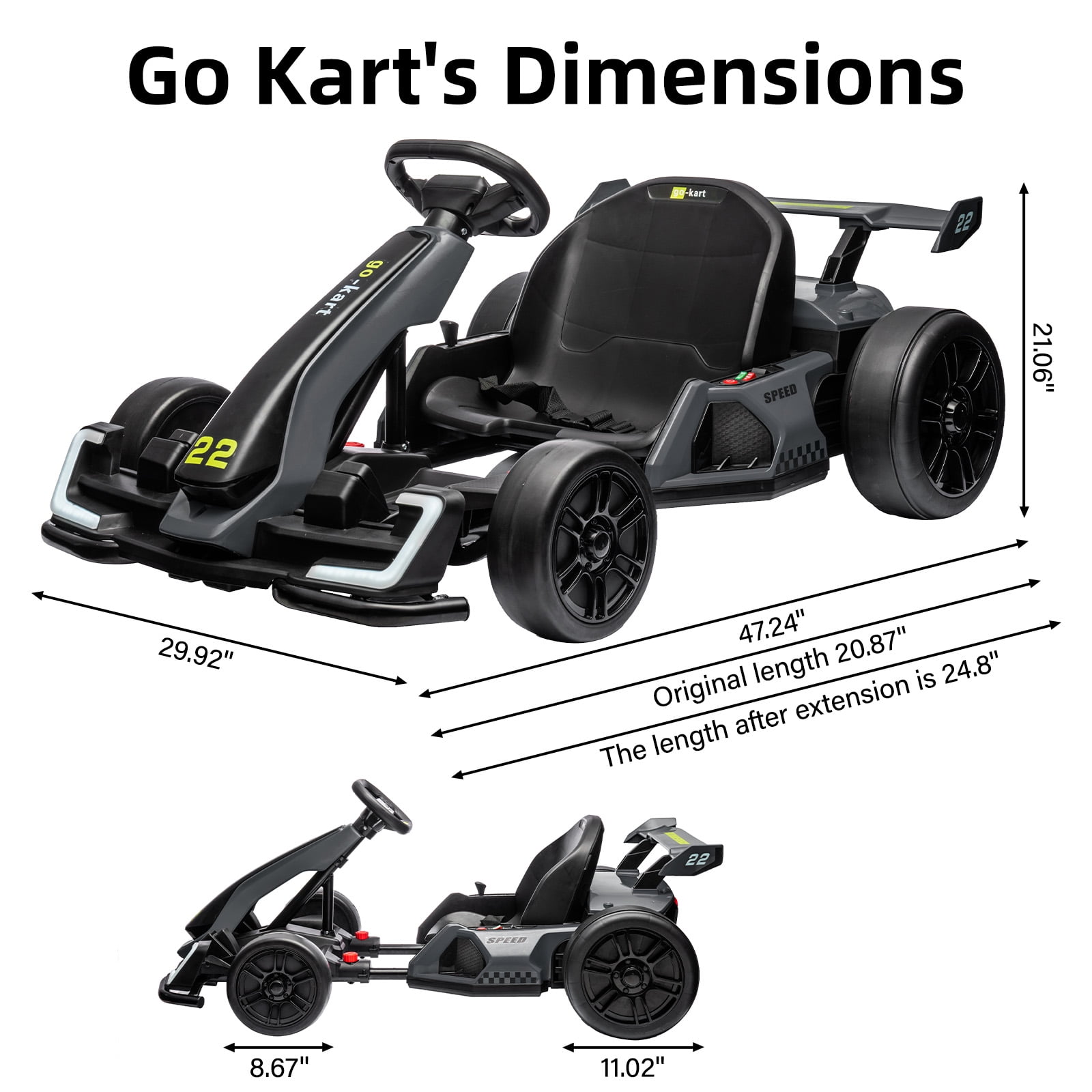 24V Kids Go Kart,300W Powerful Electric Drift Kart Car with Adjustable Seat