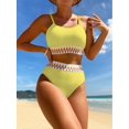 thumbnail image 3 of SEARIPE Women's Contrast Trim High Waist Ribbed Cami Bikini Sets Chevron Tape Two Piece Bikini Swimsuit Sets Yellow S, 3 of 4