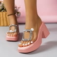 thumbnail image 5 of Xfvqtps Slide Sandals Women Chunky Block High Heels Flatform Transparent Strap Rhinestone Decor Colorful Open Toe Non Slip Beach Summer Heeled Sandal for Womens Pink, 5 of 5
