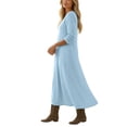 thumbnail image 6 of Ayolanni Dresses for Women 2026 Long Sleeve V Neck Beach A-Line Maxi Dresses Casual Solid Flowy Pleated Long Dress Blue M, 6 of 7