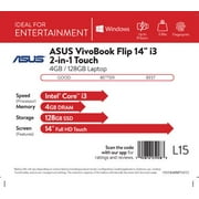 ASUS VivoBook Flip TP412 14 FHD Touch 2-in-1, Intel Core i3-8145U, Intel UHD Graphics 620, 4GB RAM, 128GB SSD, Windows 10 in S Mode, Star Grey, TP412FA-OS31T