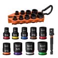 thumbnail image 1 of Klein Tools 33809 Grab-and-Go Impact Socket Set, SAE, 10-Piece Set with Sleeve, Carabiner, and 3/8-Inch Drive, Color-Coded 1/4, 5/16, 3/8,, 1 of 7
