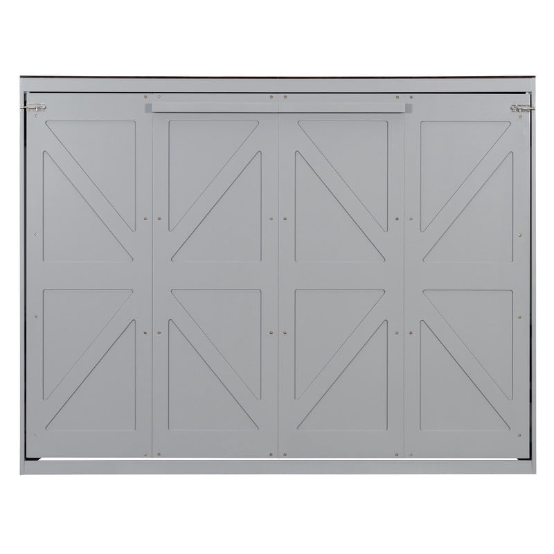 Queen Size Wood Murphy Bed with Hidden Folding Platfom Bed, Wall Cabinet Bed Frame with Shelf Top & Side Charging Station