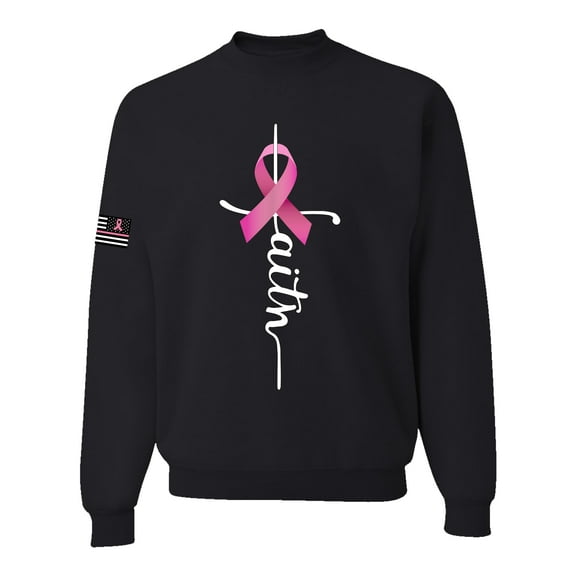 Wild Bobby Faith Breast Cancer Ribbon US Flag Breast Cancer Awareness Unisex Crewneck Sweatshirt, Black, Small