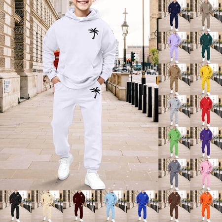 Toddler Boy Outfits 2 Piece Solid Print Crew Neck Long Sleeve Hooded Tops And Jogger Pants Sport Baby Boys Clothing Sets Light Gray 8 Years-9 Years