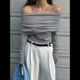 thumbnail image 4 of Body de Larga con Hombros Descubiertos para Mujer, Sexy, Adelgazante, Top de Transparente con Fruncido, Gris L, 4 of 8