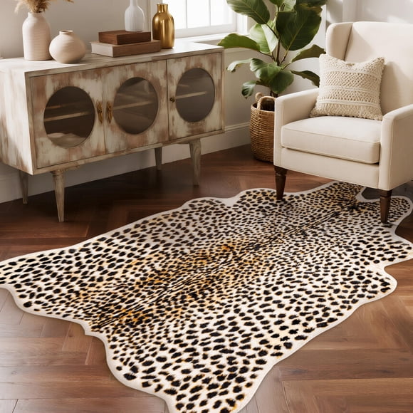Leopard Rug Cheetah Print Carpet - Animal Printed Skin Area Rug Faux Fur Hide Room Decor for Bedroom Living Room 5.2x6.5ft