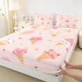 thumbnail image 3 of Manfei Kawaii Kitten Fitted Sheet Full, Ice Cream Cat Animal Bed Set, Pink, 3 Pieces, 1 Fitted Sheet and 2 Pillowcases, 3 of 6