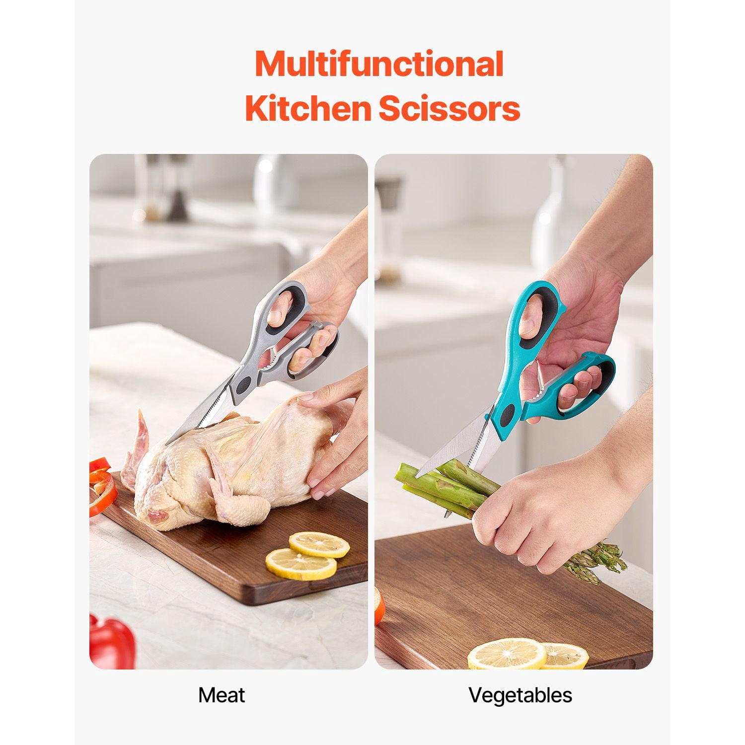 Multi-Purpose Kitchen Scissors Heavy Duty, Stainless Steel All-Purpose Shears, for Meat Herbs Vegetables Packaging Nuts Food Prep Cutting