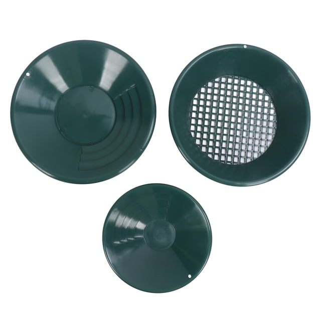 Round Gold Pan Kit, Gold Washing Pan ABS Plastic 90 Degree Rifling Design 3PCS Green Toughness For Mineral Extraction