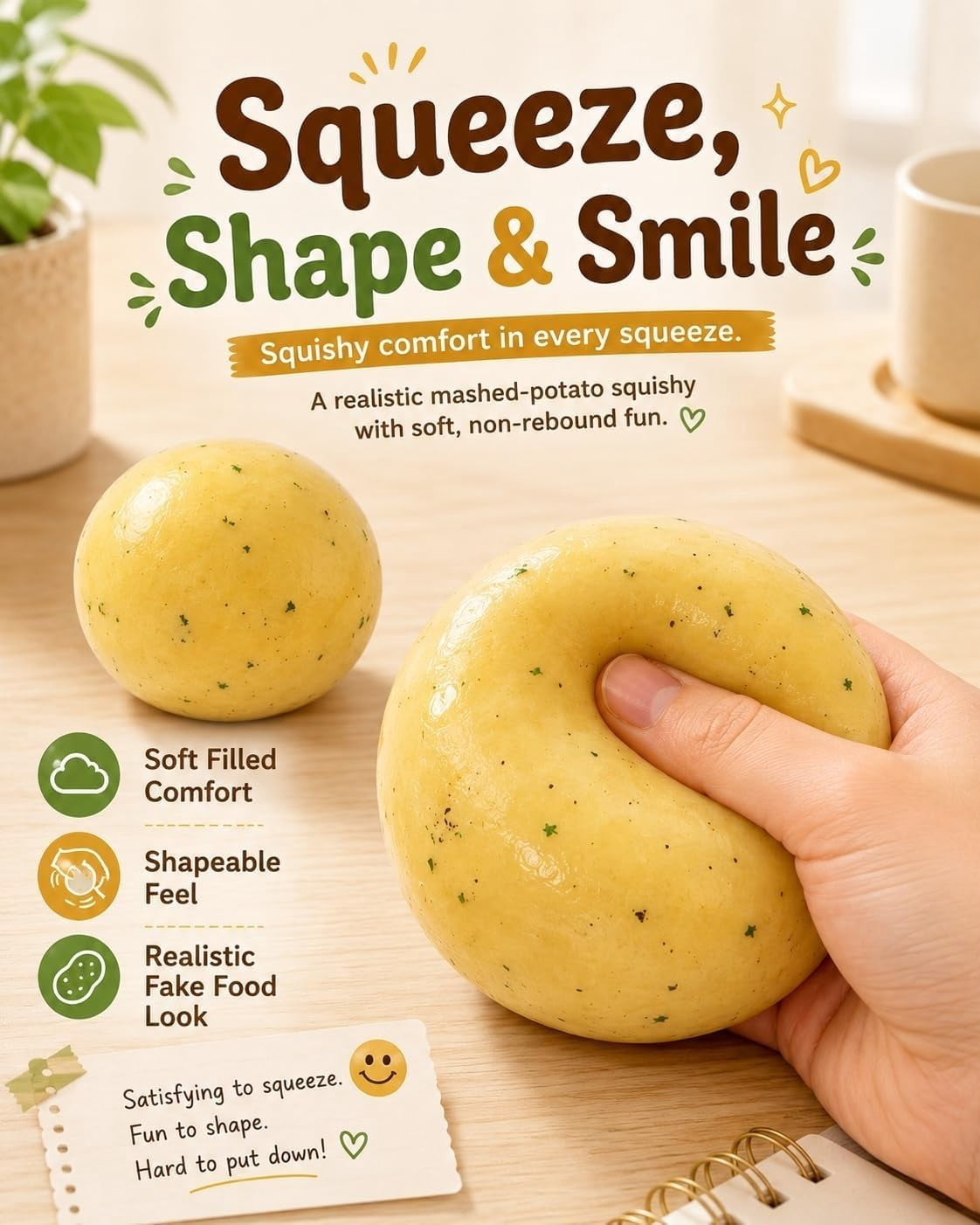 2026 New Potato Squishy, Silky Texture Fake Food Squeeze Toy, Portable Stress Relief Ball (3Pcs)