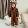 thumbnail image 4 of ATOGUTA Boys Flannel Hooded Rompers Kids Long Sleeve Sleepwear Size 3M-6, Brown, 4 of 6