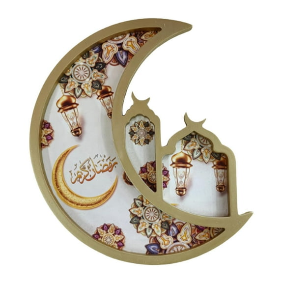deevoka Ramadan Tray Moon Serving Tray Creative Portable Storage Plate Eid Tray Decoration for Snack Living Room Tabletop Fruit Gifts Gold