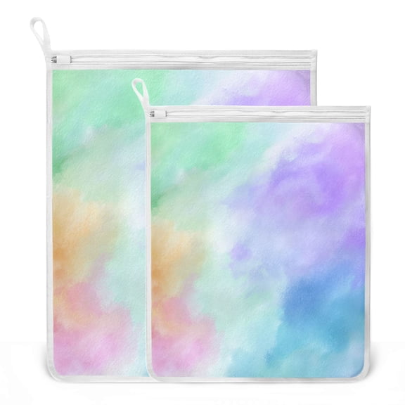 2 Pack Mesh Laundry Bags Candy Watercolor Clouds Durable Polyester Wash Bags with Zipper 2 Sizes Reusable Delicates Bag for Washing Machine Travel Storage