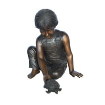 Boy Push Turtle Bronze Statue Fountain - Size: 18"L x 20"W x 19"H.