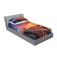 thumbnail image 2 of Ambesonne Landscape Fitted Sheet & Pillow Sham Set, Wooden Bridge on Sea, Twin, Orange Navy, 2 of 2