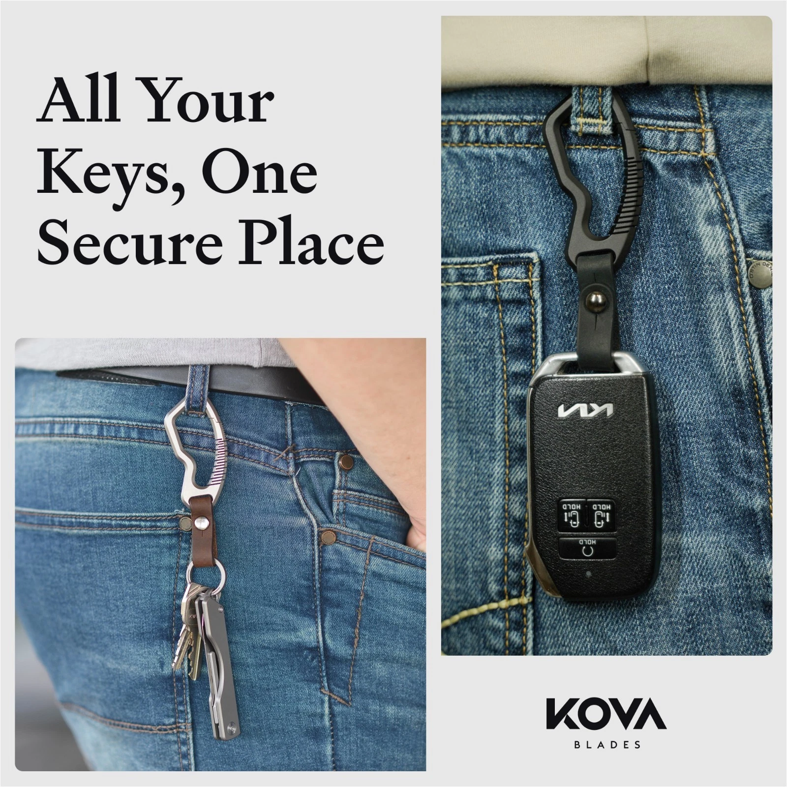 KOVA EDC Carabiner Keychain - Hunting Camping Titan Hook Black - Bottle Opener Cutter