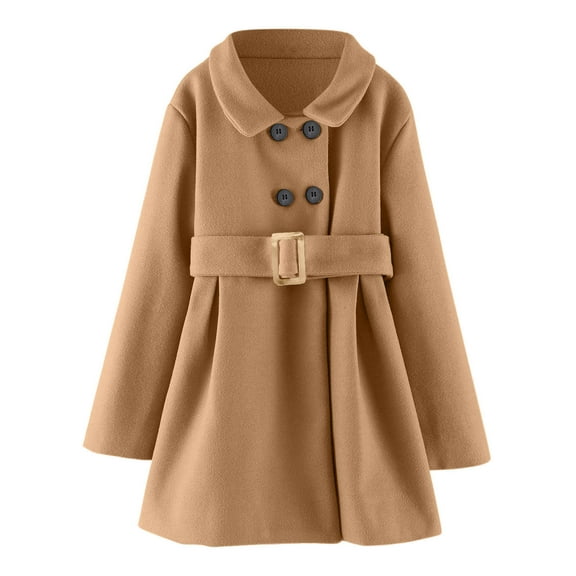 Toddler Girls Classic Wool Blend Trench Coat Lapel Double Breasted Plain Peacoat Lightweight Jackets Windproof Outerwear