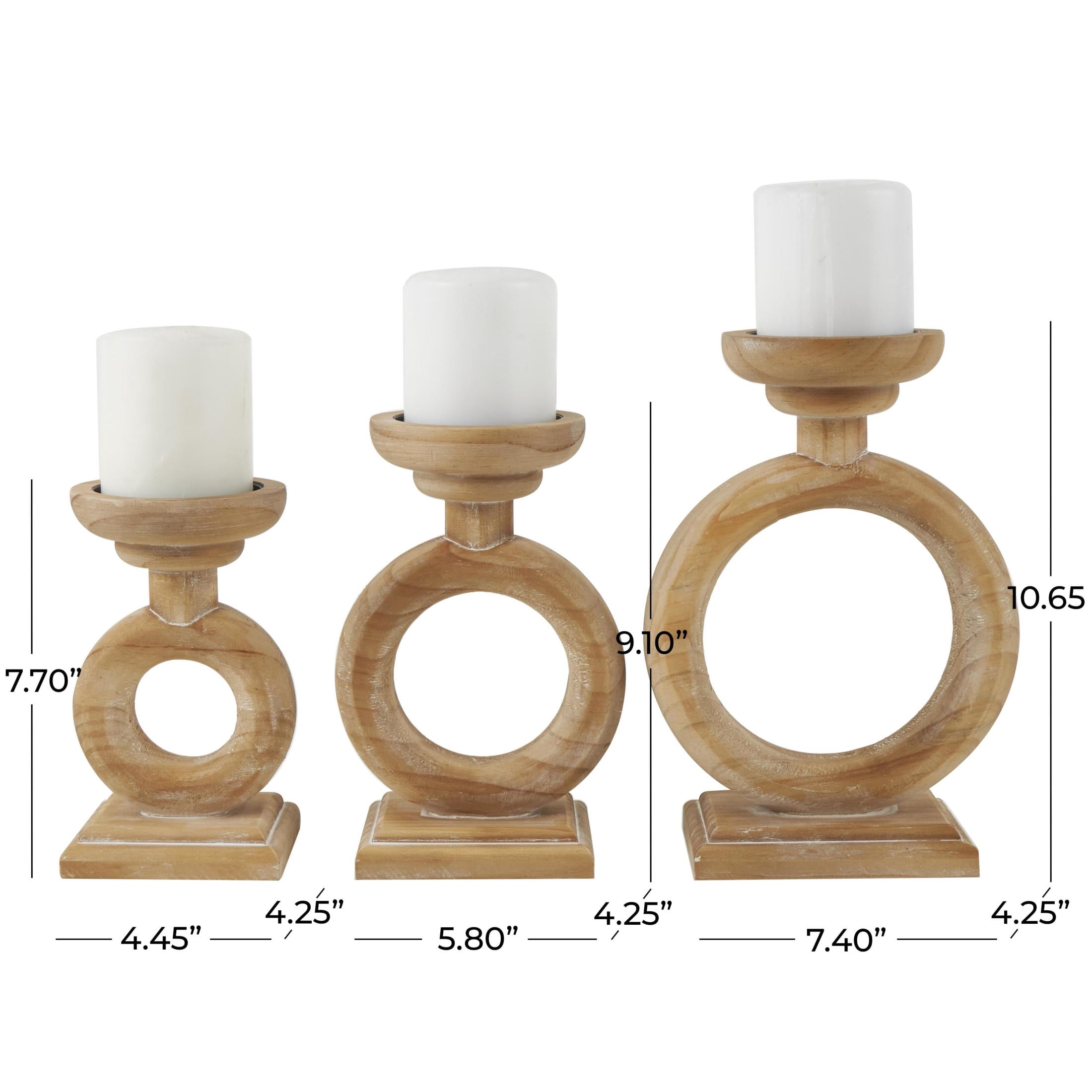DecMode 3 Candle Brown Wood Circular Ring Candle Holder, Set of 3