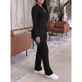 thumbnail image 4 of Two Piece Sets for Women Outfits Ribbed V Neck Top Flare Pants Set Track Suits Long Sleeve Top Jogger Legging Pants Lounge Workout Sets for women Black L, 4 of 5
