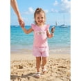 thumbnail image 6 of BemeyourBBs Toddler Baby Girl Summer Clothes Infant Baby Girls Shell Starfish Outfit Cute Ocean-themed Embroidered Flying Sleeve T Shirt Tops And Ruffle Plaid Shorts 2 Pcs Set, 6 of 9