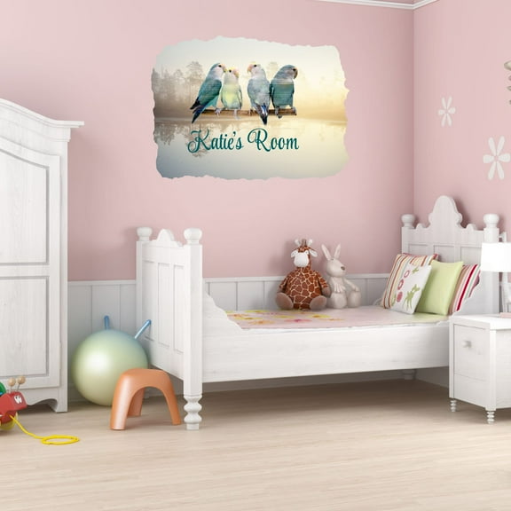 Animal Watercolor Custom Name Wall Decals for Kids Room - Pond Lake Image Personalized Name Design Outdoor Scene Personalized Bedroom Wall Sticker Water Color Style - Size: 40 In x 28 In