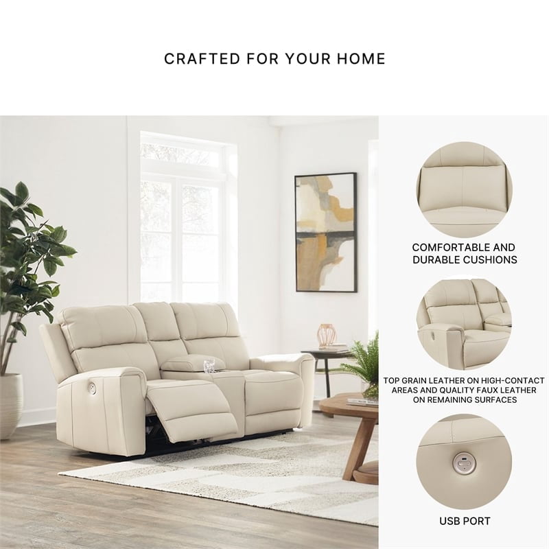 Signature Design by Ashley Dahlmoore Beige Power Reclining Loveseat with Console