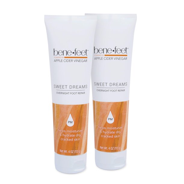 Benefeet Sweet Dreams Overnight Foot Repair - Crema de noche para desintoxicar, hidratar y suavizar la piel seca y agrietada con vinagre de sidra de manzana, cúrcuma y aceite de borraja, 4 oz (paquete