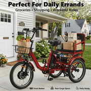 Electric Tricycle for Adults Folding Electric Trike 3 Wheel Electric Bike Two-Seater Powerful 450W Motor 48V 15AH Lithium Battery E-Tricycle Red