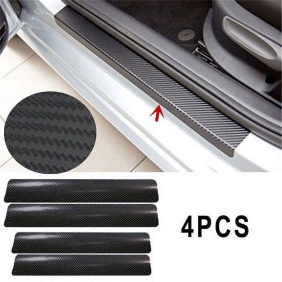4Pcs 4D Carbon Fiber Auto Car Door Sill Stickers Anti-Scratch Protection Cover