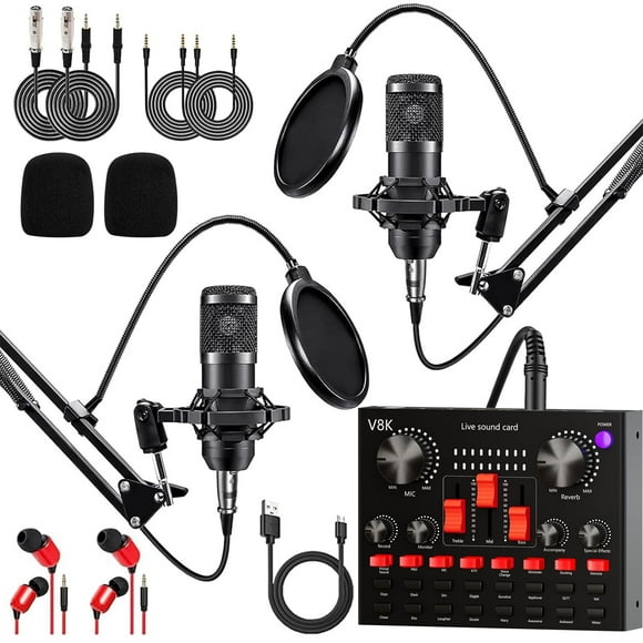 Paquete de equipos de podcast FOLTUSYMY para 2 personas con interfaz de audio