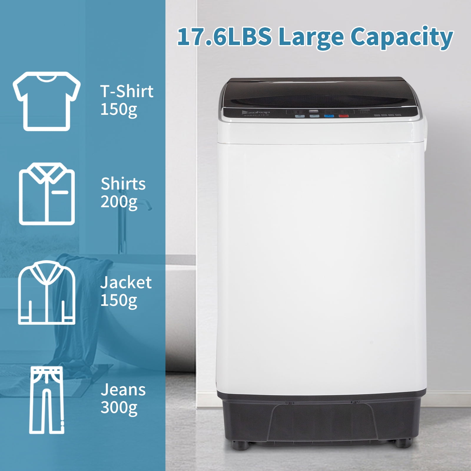 Full-Automatic Washing Machine Top Load Laundry Spin with Drain Pump 17.8 Lbs Capacity