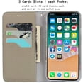 thumbnail image 4 of iPhone Xs Genuine Cowhide Leather Wallet Case,Headset Winder,Flip Folio Magnetic Closure,Card Holder Slots,Kickstand,Cash Pockets Wrist Strap Cover Case for iPhone X,5.8",Light Blue, 4 of 17