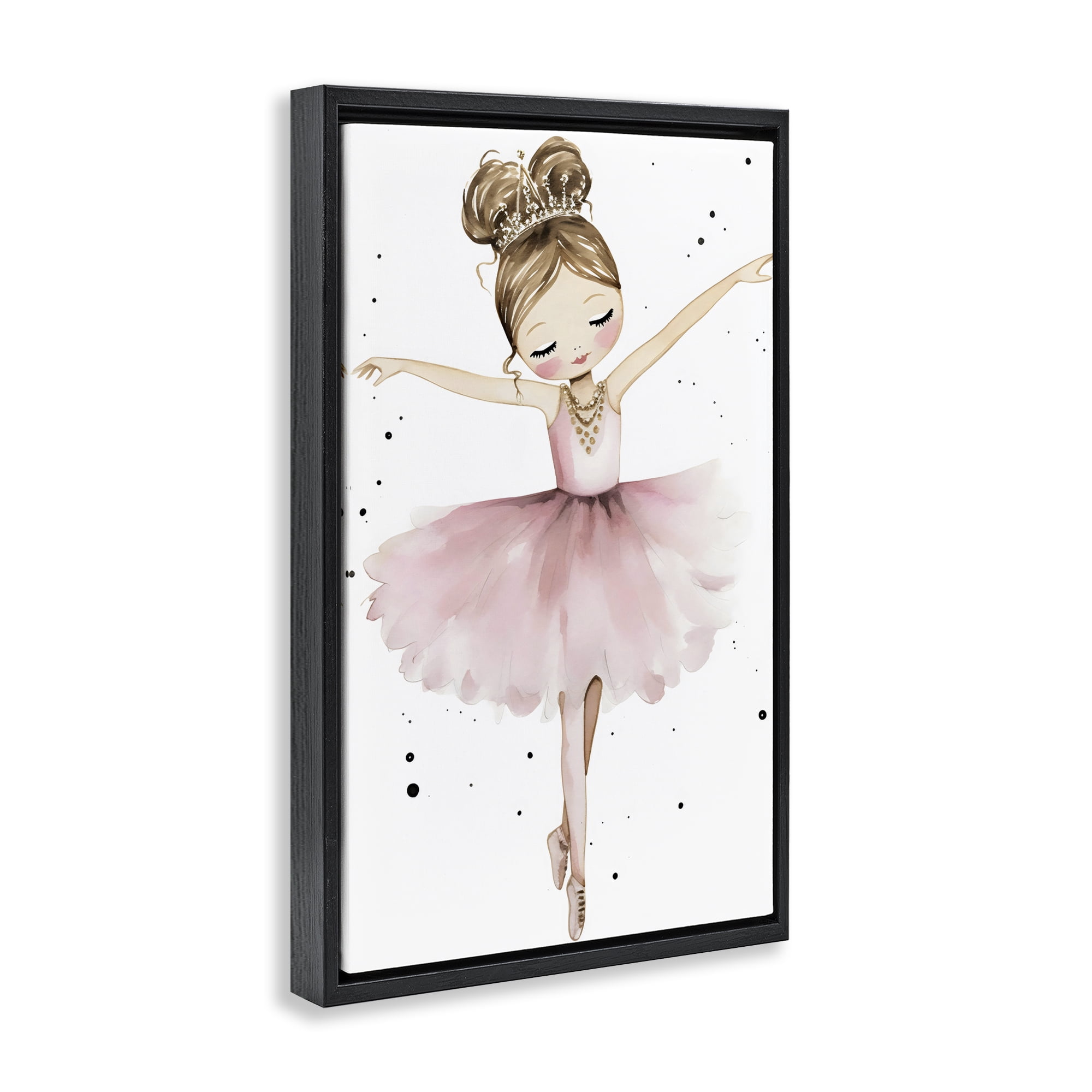 Stupell Industries Pointe Princess in Pink Tutu Black Framed Floater Canvas Wall Art, design by Creative Studio