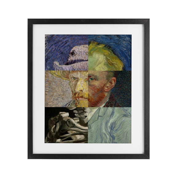 Collaged Van Gogh Portraits Black Framed Print Under Glass, design by Masters Redux